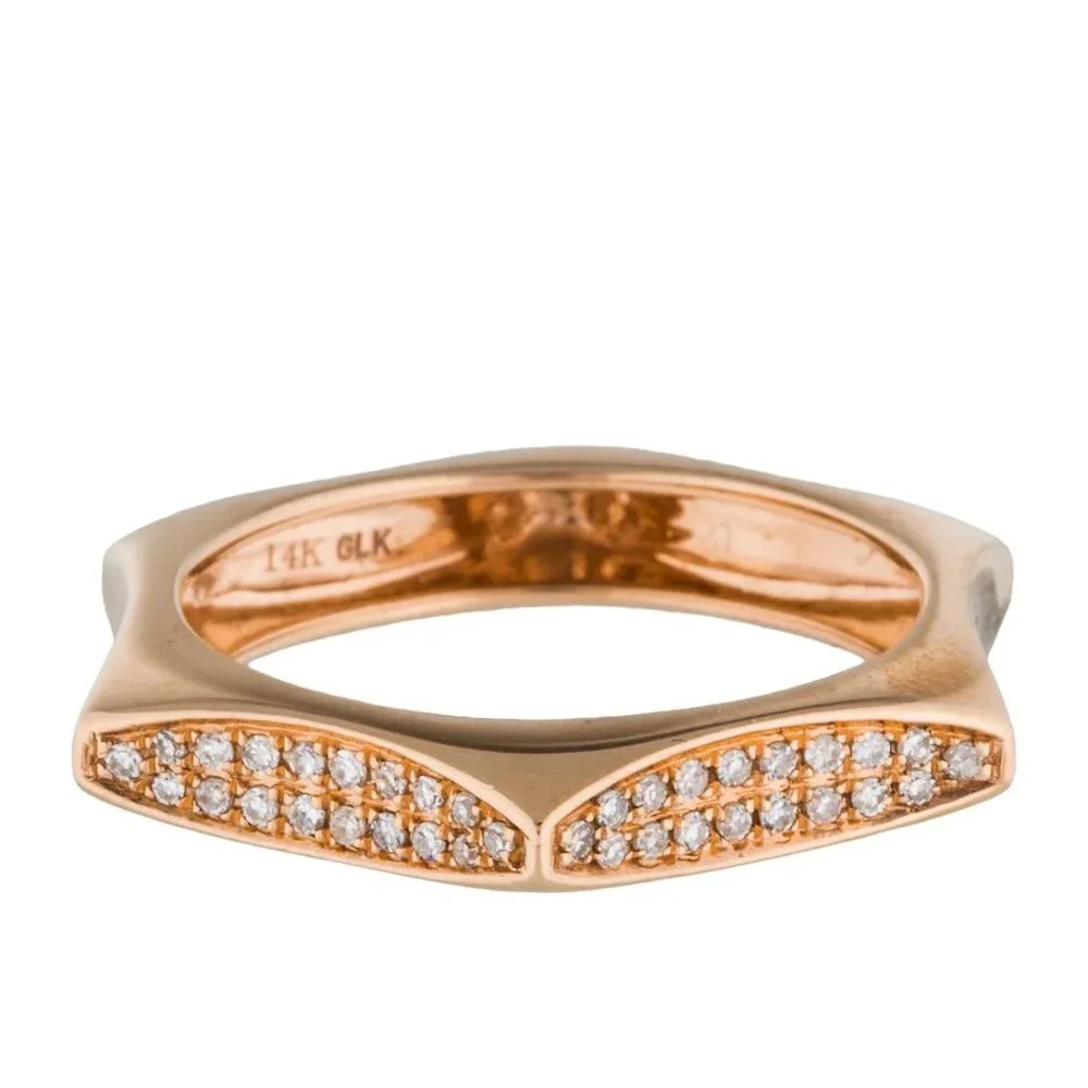 Solid 14K Rose Gold Diamonds Hexagon Ring